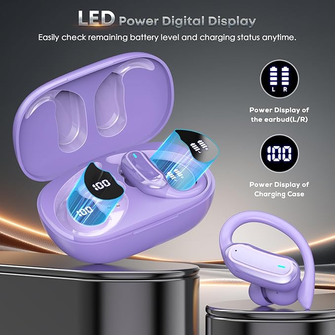 Wireless Earbuds Bluetooth 5.4 Headphones, 54H Playtime Stereo Earphones with Noise Cancelling Mic, IPX7 Waterproof, Fast Charging and Comfort Fit Ear Buds for Fitness/Sports/Workouts/Travel Purple