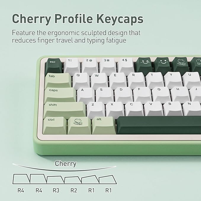 Cute Matcha Green Frog Keycaps 134 Keys-Cherry Profile Dye-Sublimation Custom Keycap-Minimalist Style PBT Key Caps for Cherry MX Switches Mechanical Gaming Keyboard 60% 75% 100%