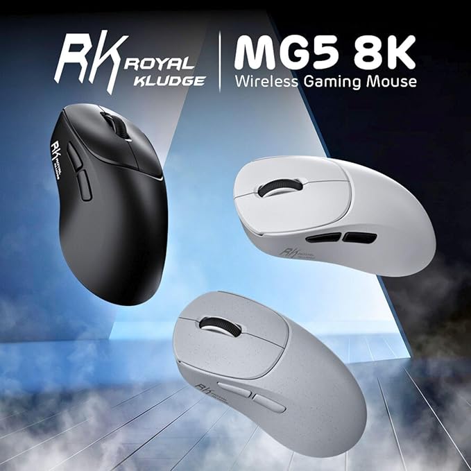 RK ROYAL KLUDGE MG5 8K Wireless Gaming Mouse, 42K DPI PAW3950 Sensor, 56g Lightweight Ergonomic Mouse, Dual 8000Hz Polling Rate, Tri-Mode 2.4G/BT/USB-C, Programmable Web Drive for PC Win/Mac