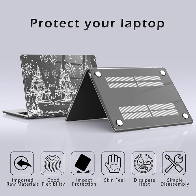 Compatible with MacBook Air 15 inch Case M5 M4 M3 M2 2026-2023 Release A3448 A3241 A3114 A2941, White Castle Carriage Protective Hard Shell Clear Black Cover for Mac Air 15.3 inch