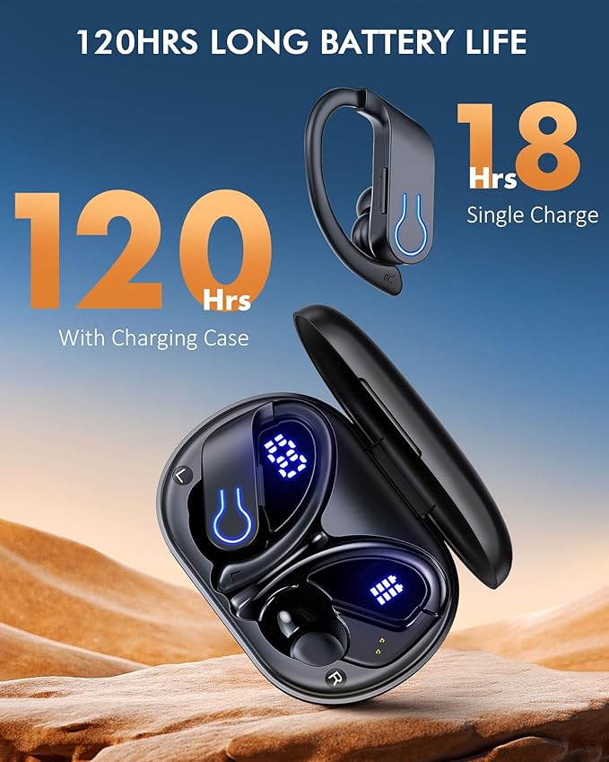 CoolJumper Wireless Bluetooth Earbuds 120H Playtime Bluetooth 5.3 Ear Buds for Sports, Hi-fi Stereo Earphones with LED Display Charging Case, Headphones for Running/Workout Audifonos inalambricos