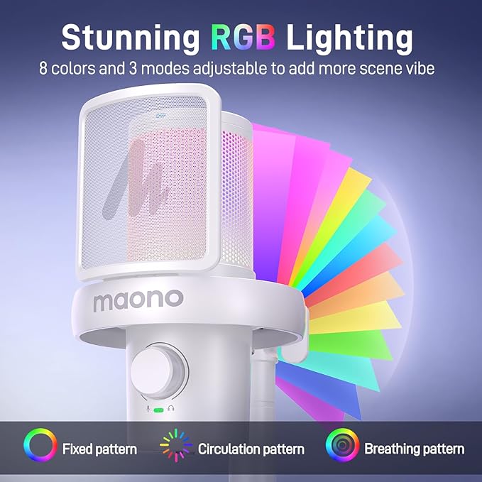 MAONO Wireless Microphone for PC, USB Gaming Mic with 6 Modes AI Voice Changer, 48kHz/24bit, 40H Battery, Intelligent Noise Reduction, RGB, One-Click Mute for Computer Podcast Recording Streaming,DM40