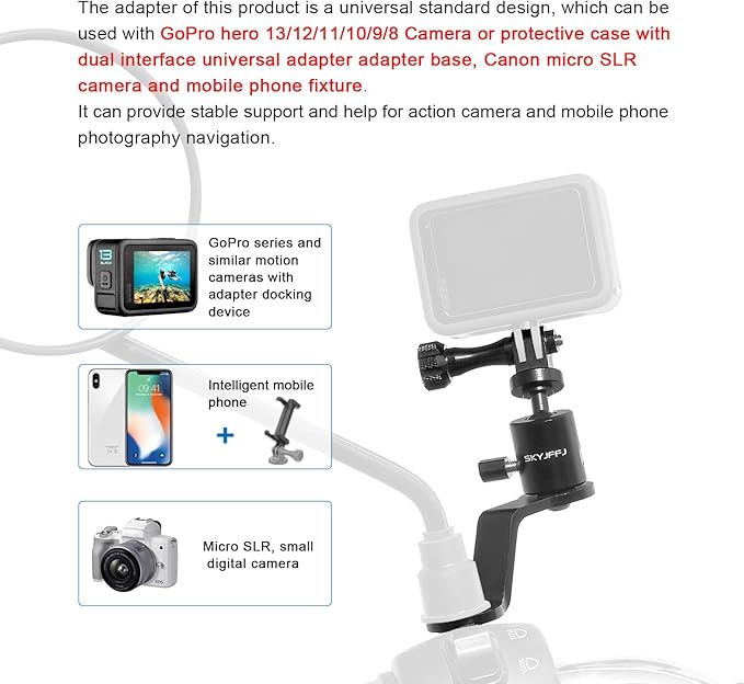 Motorcycle Sports Camera Holder Mount for Gopro Hero 13 12 11 10 9 8 DJI Osmo Insta360 AKASO and Other Action Camera