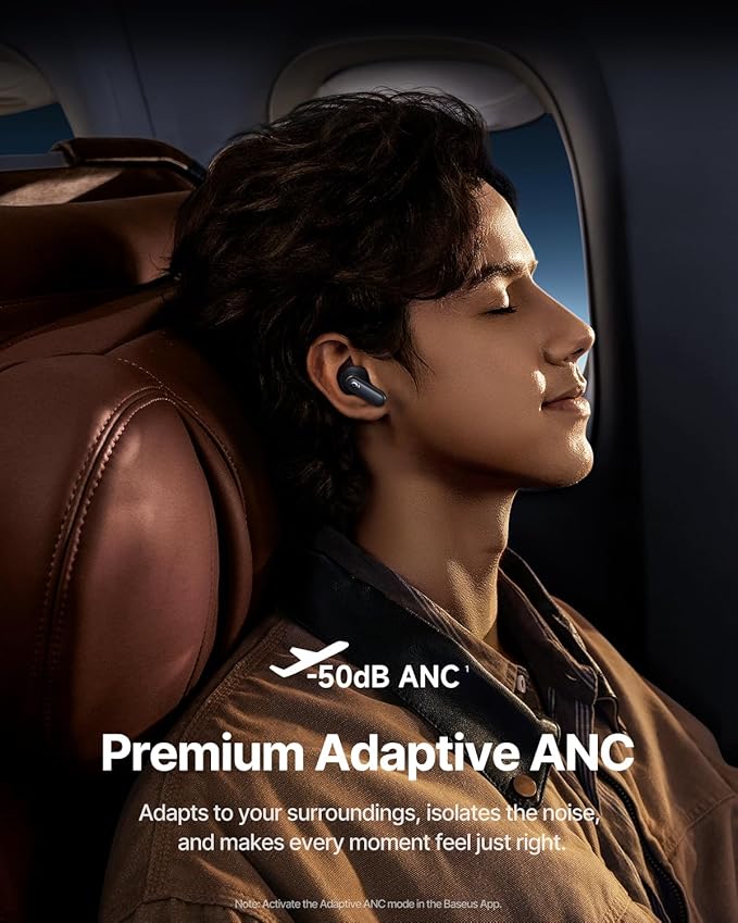 Baseus Inspire XP1 Adaptive Noise Cancelling Earbuds, Sound by Bose, Dolby Audio, Premium Real-Time Adaptive ANC, Adaptive Tuning Sound, Natural Fit Design, 6-Mic Adaptive Clear Calls, 45H Playtime
