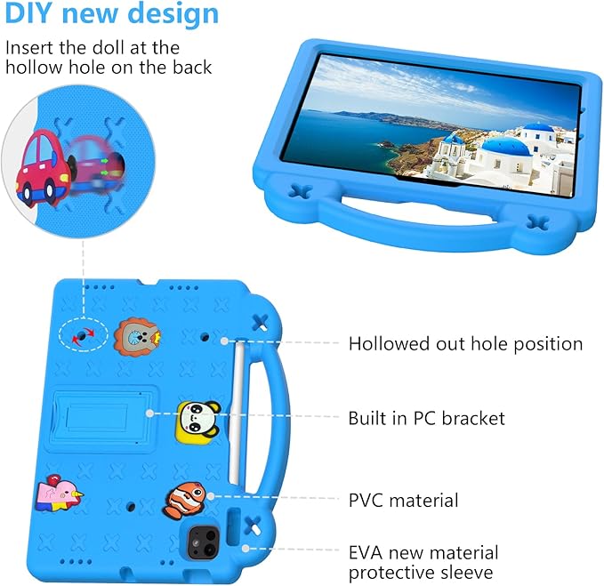 Dteck Case for iPad Air 5th/4th Gen 10.9" 2022/2020,iPad Pro 11 inch 4th/3rd/2nd/1st Gen,Cartoon Panda Shockproof Rugged Lightweight Convertible Handles Stand Kids Friendly Pencil Holder Case,Sky Blue