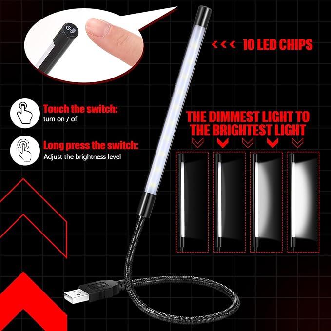 Mudder Portable USB Laptop Light - Flexible Stick Dimmable Touch Switch LED White Lamp for Laptop Computer PC (Black)