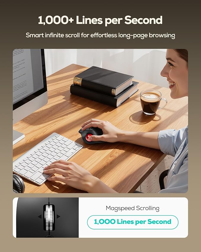 Nulea M514 Wireless Trackball Mouse - Reduce Wrist Strain with Ergonomic Vertical Design - Precision Thumb Control, Quiet Clicks, 3-Device Bluetooth & USB, Rechargeable for PC/Mac