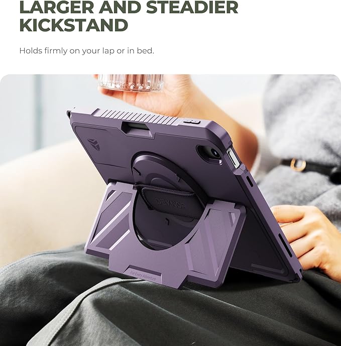 Dexnor Case for iPad (A16) 11th/10th Generation 2025/2022 (11″/10.9″),Rugged Protective Case with 360° Rotating Hand Strap& Stand & Screen Protector & Pencil Holder Shockproof Full-Body Cover, Purple