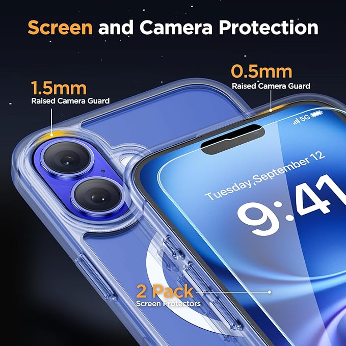 Miracase Magnetic Clear for iPhone 16 Plus Case [Compatible with MagSafe] [with 2X Screen Protectors] Military-Grade Protection, Anti-Fingerprint, Slim Phone Case for 16 Plus 6.7 inch - Crystal Clear