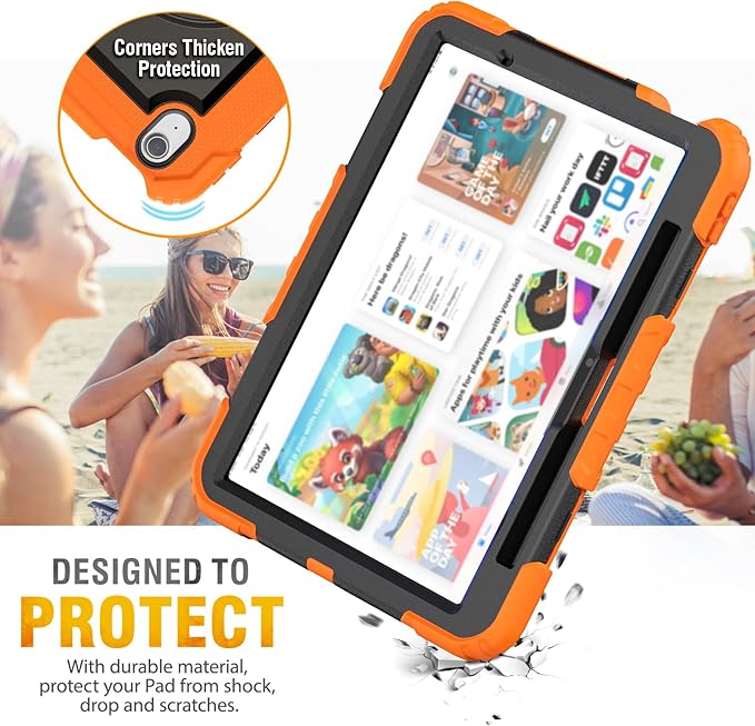 HXCASEAC Rugged Case for iPad Air 11 inch M4 M3 M2 (2026 2025 2024), Heavy Duty Protective Design with Pencil Holder, Screen Protector, Rotating Stand, Hand Strap, for iPad Air 11 Hard Case (Orange)