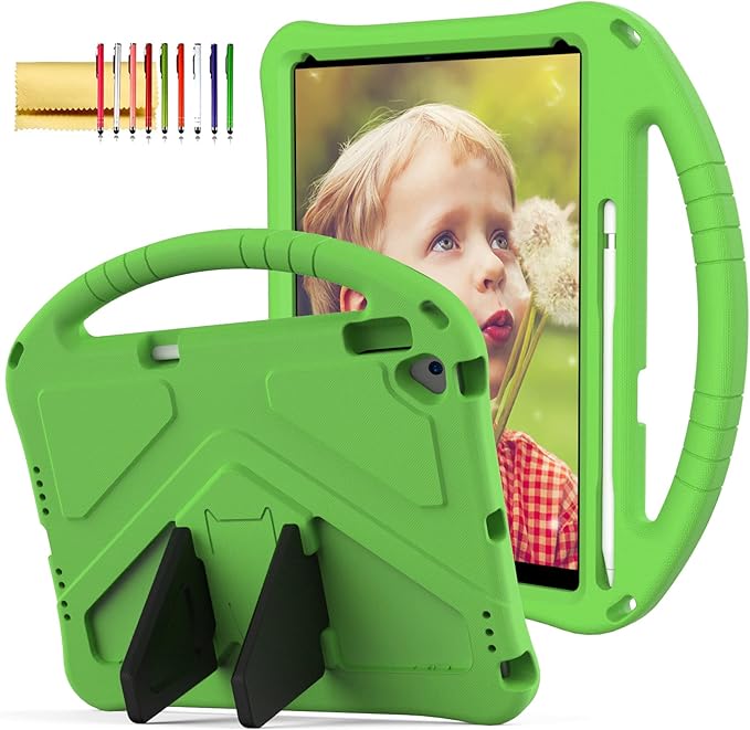 Kids Case for iPad 10.2/10.5, iPad 7th 8th 9th Gen/iPad Air 3rd Gen/Pro 10.5 Case, Techcircle Lightweight Shockproof EVA Foam Rugged Handle Stand Anti-Slip Grip Protective Case w/Pencil Holder, Green