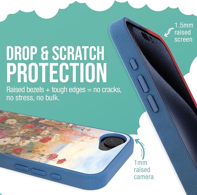 Smartish® iPhone 16e MagSafe Case - Gripmunk Magnetic Slim Case [Lightweight + Protective] Thin Grip Cover with Microfiber Lining for Apple iPhone 16e 2025 - Wildflower Fields