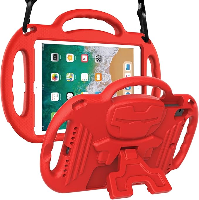 LTROP iPad 6th Generation Case, 9.7 iPad Case 2018, iPad 9.7-Inch Case - Light Weight Shock Proof Handle Stand Shoulder Strap Kids Case for 9.7 inch iPad 6th Gen/ 5th Gen/Air 2/ Air - Red