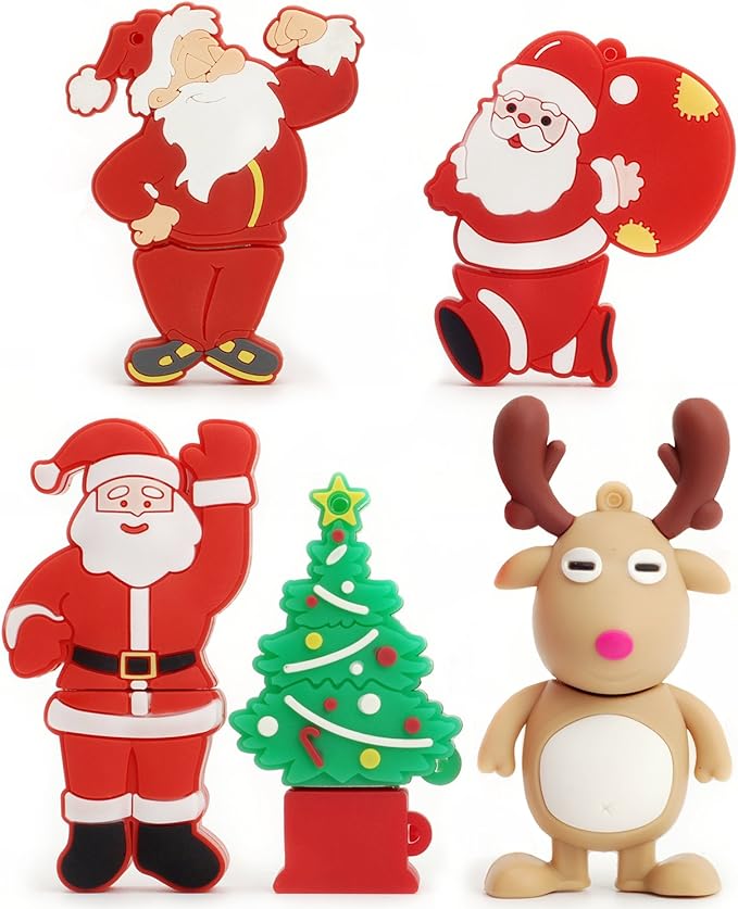 Cute USB Flash Drive Memory Stick Santa Claus USB Stick Christmas Tree Thumb Drive Elk Pendrive U Drive Gift Set (Pack of 5 16GB)