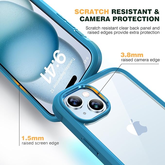 Diaclara Designed for iPhone 15 Case, Full Body Rugged Case with Privacy Built-in Touch Sensitive Anti-Scratch Screen Protector, with Camera Lens Protector for iPhone 15 6.1", Blue