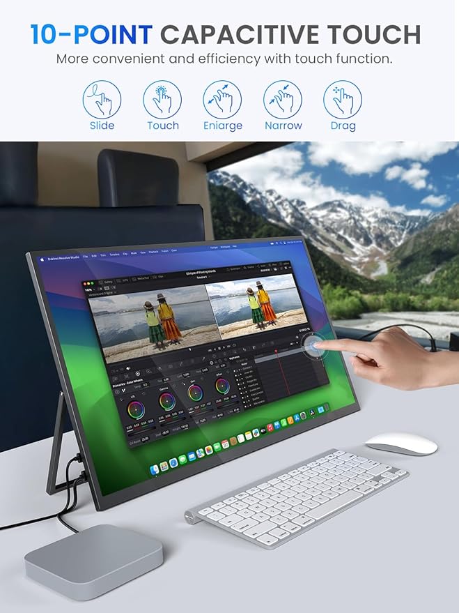 UPERFECT Portable Monitor Touchscreen 2K QLED, 22" Gaming Monitor w/VESA & 180° Adjustable Stand, 2560×1440 QHD FreeSync HDR, 100% DCI-P3, USB-C HDMI Travel Second Monitor for Laptop, PC, Game Console