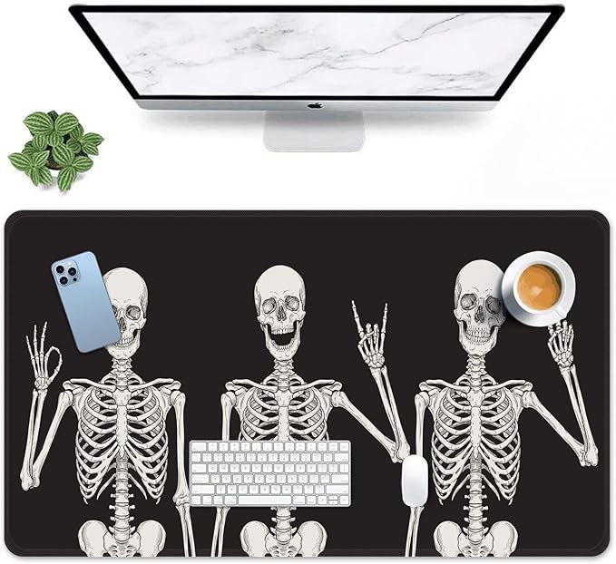 Britimes Large Gaming Mouse Pad Black Skull Non-Slip Desk Pad Keyboard and Mouse Desk Mat for Gamer, Office & Home, 31.5 x 15.7 in