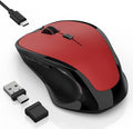 Bluetooth Wireless Mouse, 2.4G Ergonomic Rechargeable Computer Mouse for MacBook Air iPad Pro PC with Jiggler Mode, 3 DPI Levels & Forward/Back Buttons Laptop Mice for Office/Home/School - Red
