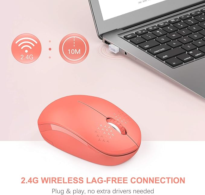 seenda Wireless Mouse, 2.4G Noiseless Mouse with USB Receiver Portable Computer Mice for PC, Tablet, Laptop, Notebook - Living Coral
