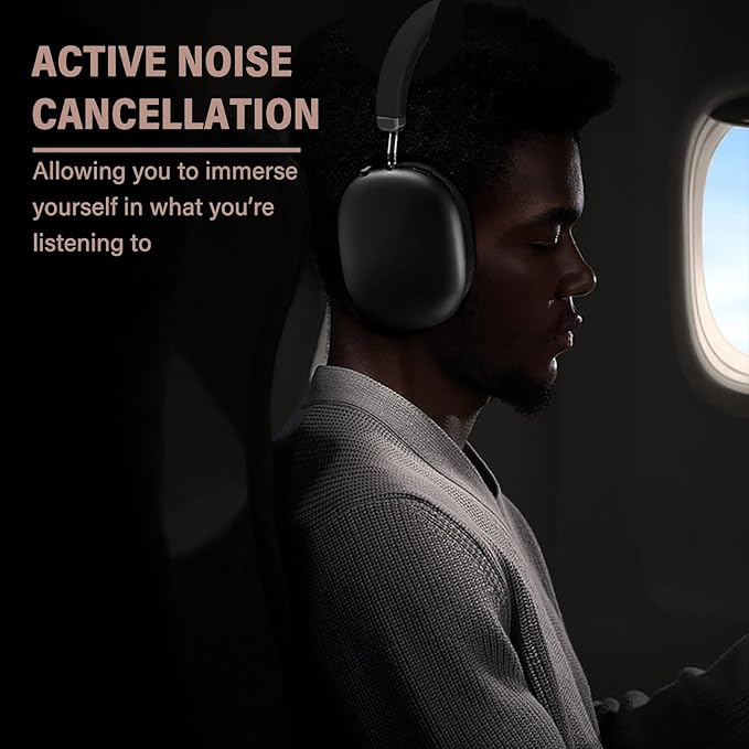 Wireless Over Ear Headphones, Noise Canceling Bluetooth 5.3 Head-Phones with Microphones,Hi-Res Audio,24H Playtime,HiFi Audio Adjustable Heads for iPhone/Android/Samsung - Black
