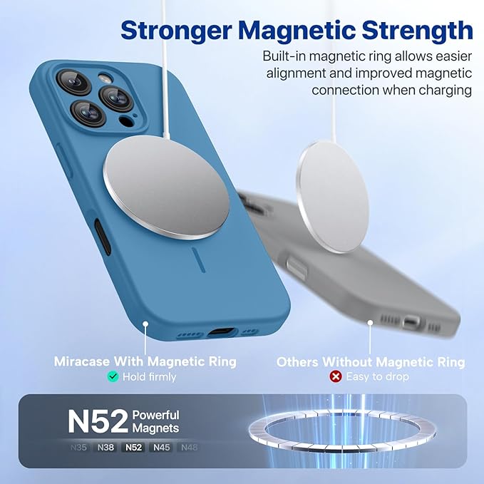 Miracase Magnetic for iPhone 16 Pro Case, [Soft Anti-Scratch Microfiber Lining], Compatible with MagSafe, Liquid Silicone Case Shockproof Drop Protection Phone Case for 16 Pro,Capri Blue