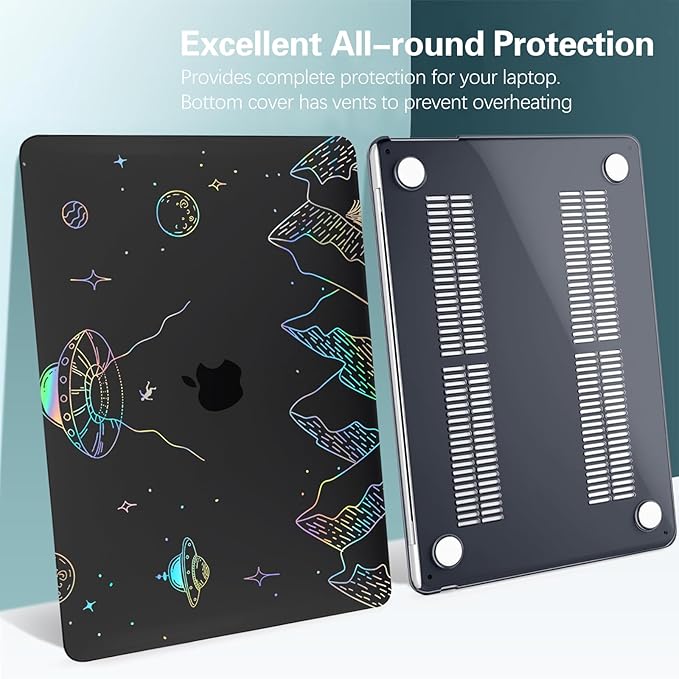 Clear Black Case for MacBook Air 13 inch 2021-2018 M1 A2337 A2179 A1932, Plastic Hard Shell Case & Keyboard Cover for MacBook Air 13.3 inch, Planet