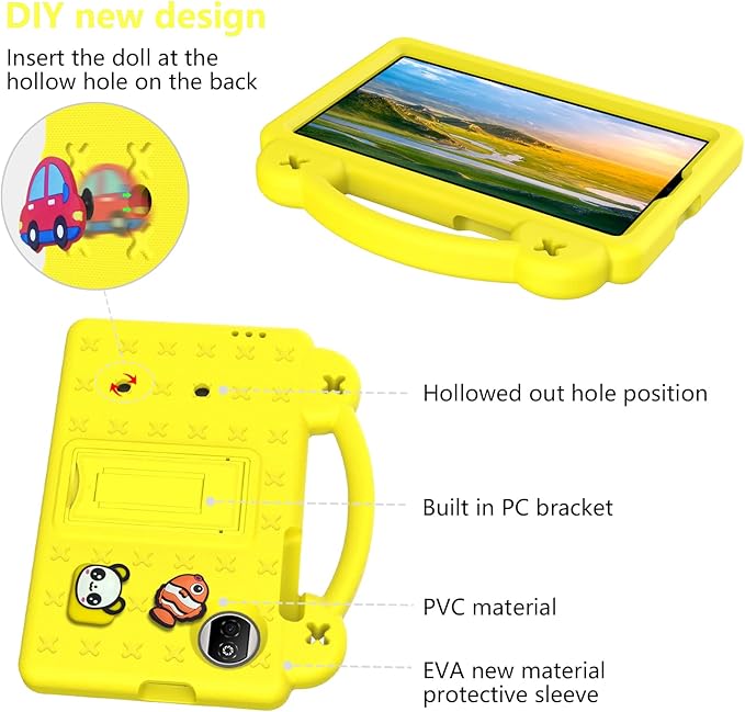 AKABEILA Compatible with Honor Pad X7 8.7 inch 2025 Tablet Case, Kids Friendly Universal Lightweight Shockproof Protective Case with Shoulder Strap & Stand Handle Yellow
