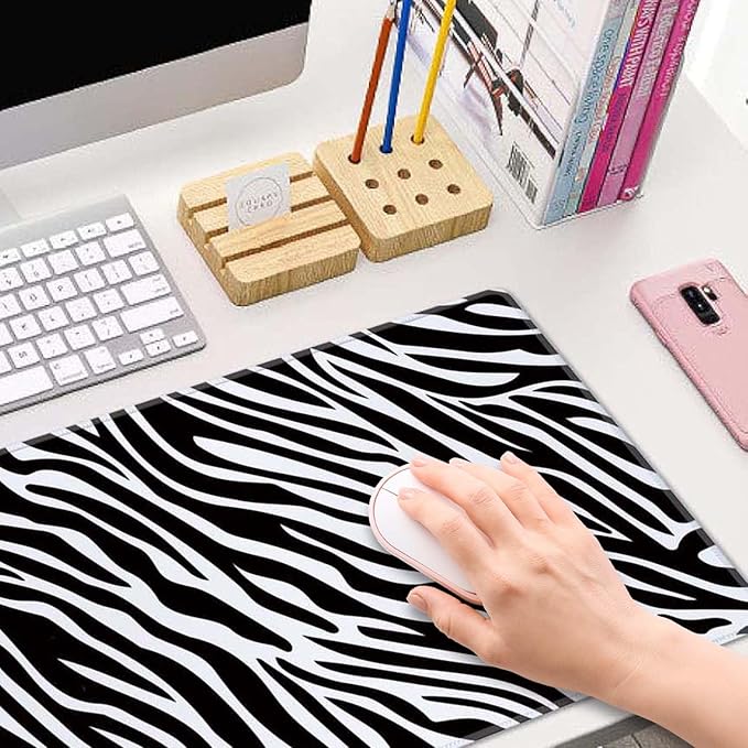 Trendy Zebra Skin Pattern Desk Pad Mouse Pad,Large Gaming Mouse Mat with Stitched Edges,Non-Slip Waterproof Rubber Base Mous Mat for Office Computer Keyboard Laptop Home(31.5X11.8 in)