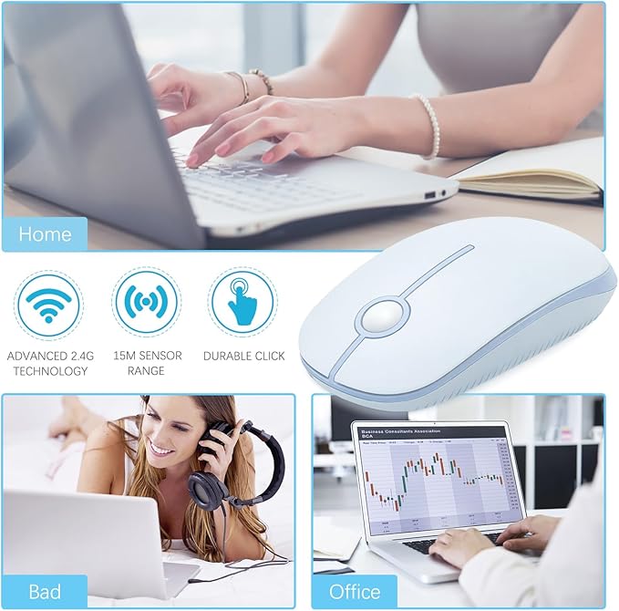 VssoPlor Wireless Mouse, 2.4G Slim Portable Computer Laptop Mouse with Nano Receiver Quiet Silent Optical Mice for Notebook, PC, Laptop, Computer-Light Blue
