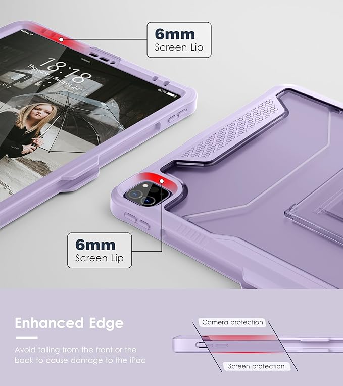 VIKESI Kickstand Protective Case for iPad Pro 12.9 6th / 5th / 4th / 3rd Generation (2022/2021/2020/2018 Released), Matte Frosted Scratch Resistant Back, TPU Shockproof Frame, Light Purple