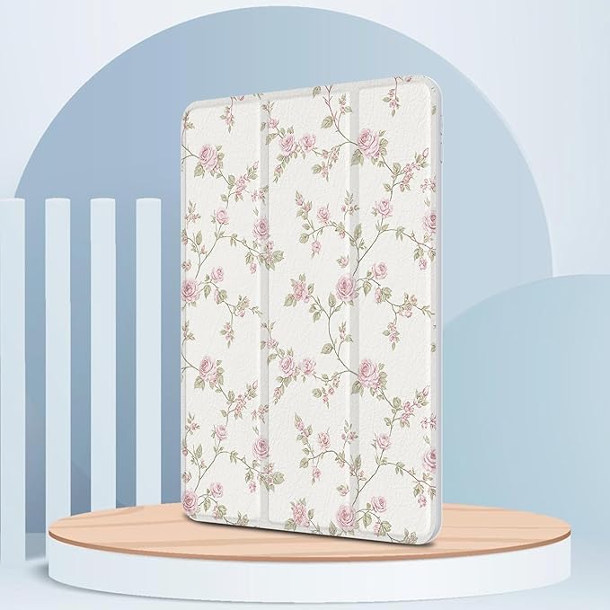 Case for iPad Pro 11 inch 4th/ 3rd/ 2nd / 1st Generation (2022/2021/2020/2018), Case with Pencil Holder, Stand Clear Back Cover Cute Cool Design for Women Girls, Auto Sleep/Wake, Pink Flower