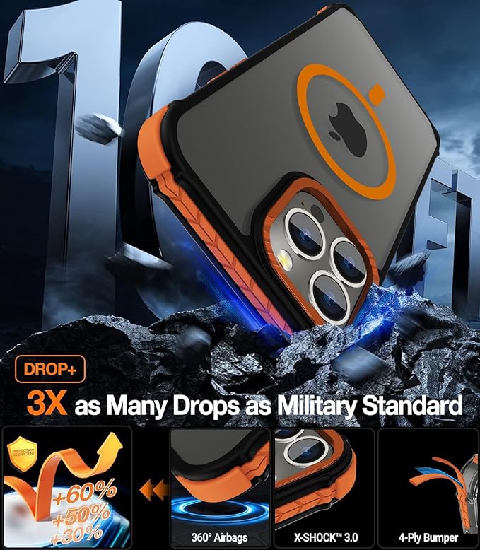DEERLAMN Strong Magnetic Case for iPhone 13 Pro 6.1-Inch,[Compatible with Magsafe][Military Grade Drop Protection] Translucent Matte Shockproof Protective Phone Cover-Frosted Orange