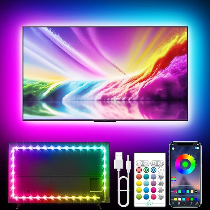 Tyute TV LED Lights, 13.1ft LED Lights for 40-65 Inch TV Behind Lighting, RGB Color Changing TV Backlight with APP & Remote Control, Music Sync USB LED Strip Light for Bedroom Gaming Room Decor
