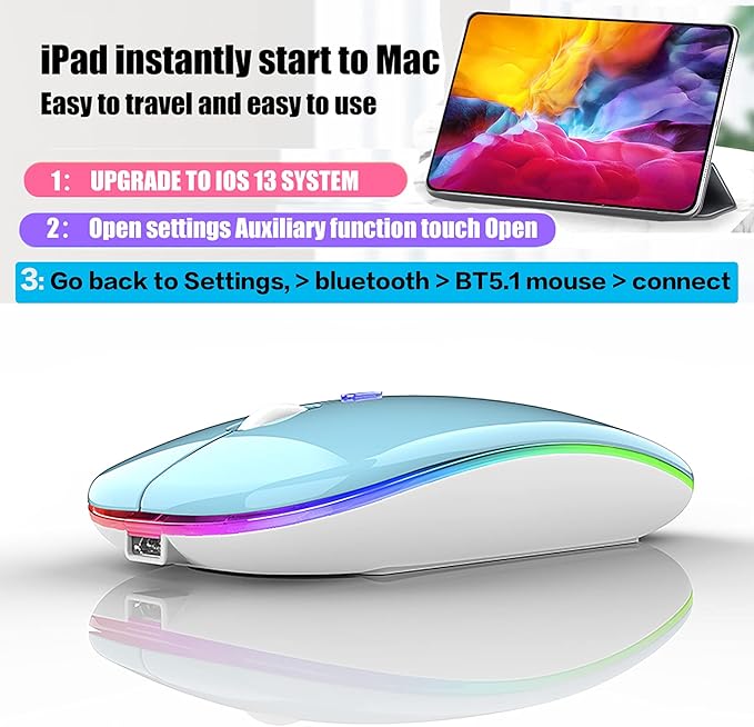 PEIBO Bluetooth Wireless Mouse for Laptop mac MacBook ipad MacBook air MacBook pro pc Desktop Computer Windows Chromebook Notebook (Blue White)