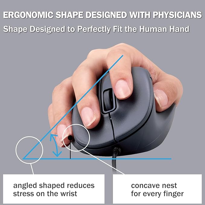ELECOM Wired USB Ergonomic Shape Mouse, Silent Click, Right Hand, 2000DPI, 5 Buttons, Optocal Sensor, Compatible with PC, Mac, Laptop, EX-G, Msize Black (M-XGM30UBSKBK)