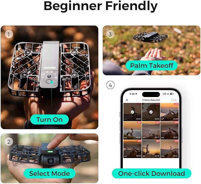 HOVERAir X1 Drone with Camera, Follow-me Drone with Self-Flying Mode, Foldable Mini Drone with HDR Video Capture, Palm Takeoff, Intelligent Flight Paths, Hands-Free Control Black (Combo Plus)