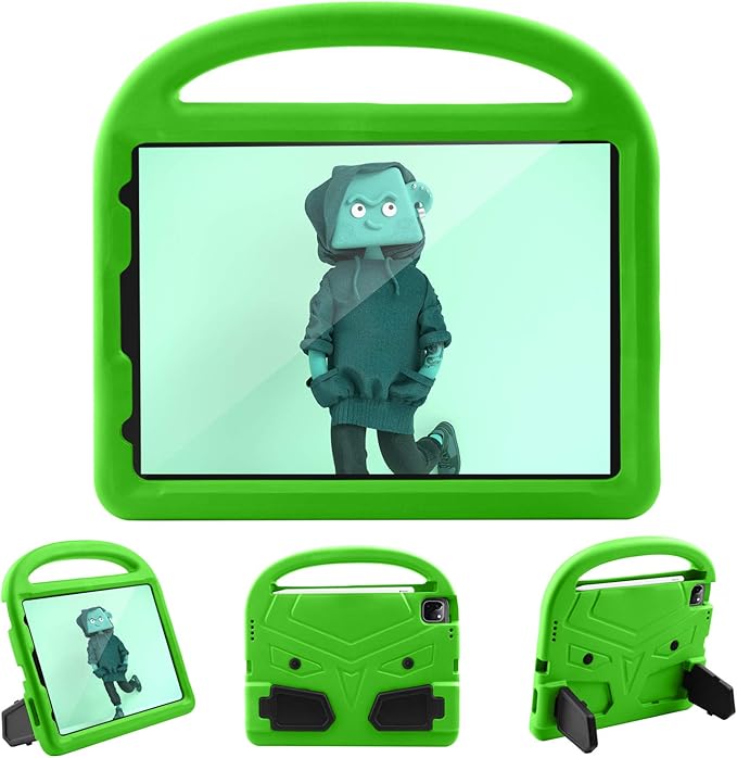 Kids Case for iPad Pro 11-inch 4th/3rd/2nd Generation(2020-2022), Techcircle Child Shockproof EVA Protective Handle Stand Case for iPad Air 5/Air 4 10.9", Support Pencil Charging, Green