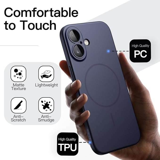 JETech Magnetic Slim Case for iPhone 17 6.3-Inch, Compatible with MagSafe, Ultra-Thin Lightweight Minimalist Phone Cover with Matte Finish and Full Camera Lens Protection (Deep Blue)