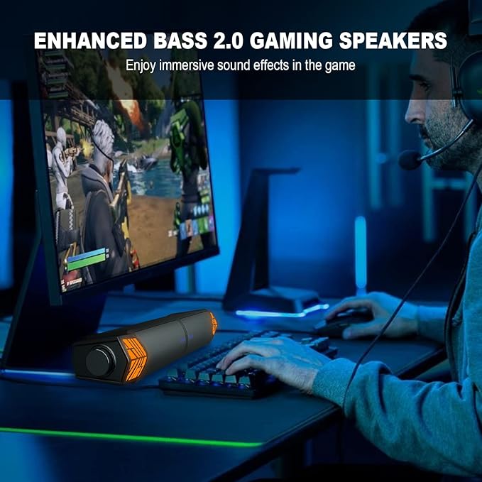 Smalody Computer Speakers for Desktop Gaming Monitor with RGB Lights, 2 in-1 Bluetooth PC Speakers Soundbar USB Powered, Can Be Split and Combined Freely