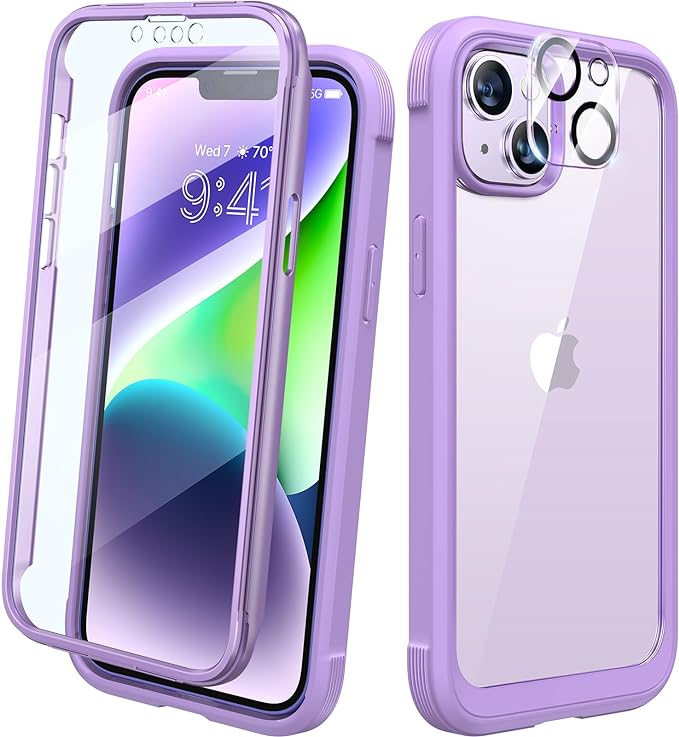 Diaclara Designed for iPhone 14 Case, Full Body Rugged Case with Built-in Touch Sensitive Anti-Scratch Screen Protector, with Camera Lens Protector for iPhone 14 6.1" (Peri Purple)