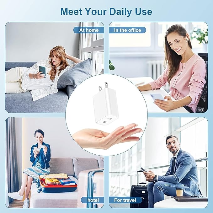 USB C Fast Charger Block,USB C Charging Block 2-Pack Type C 2in1 Dual Ports Plug Wall Charger, Fast Type C Charger for iPhone 17 Pro Max/17 Pro/17 Air/16 Pro Max/15/14/13/12/11/Xs Max/XR/X,iPad