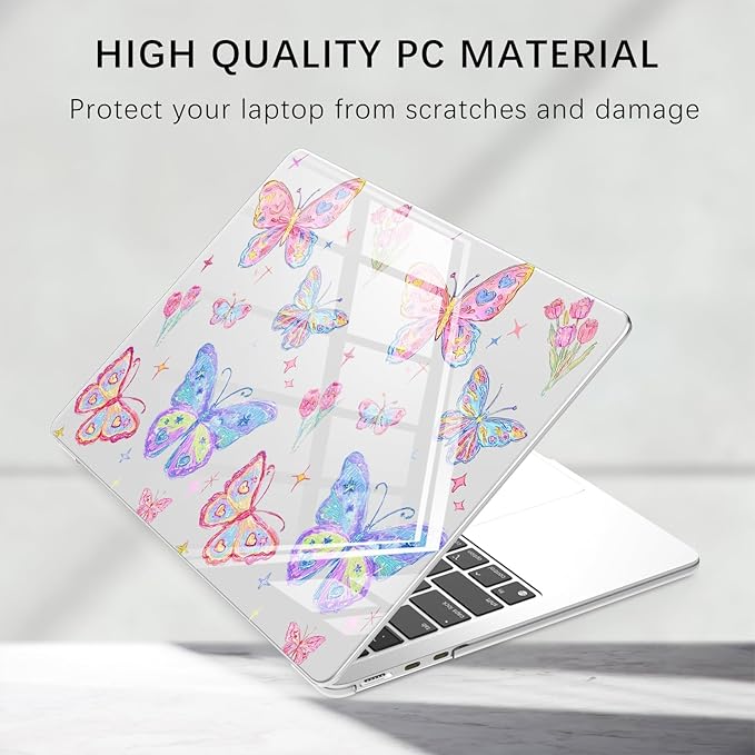 Compatible with MacBook Air 15 inch Case M5 M4 M3 M2 2026-2023 Release A3448 A3241 A3114 A2941, Cute Butterfly Flower Protective Hard Shell Clear Cover for Mac Air 15.3 inch