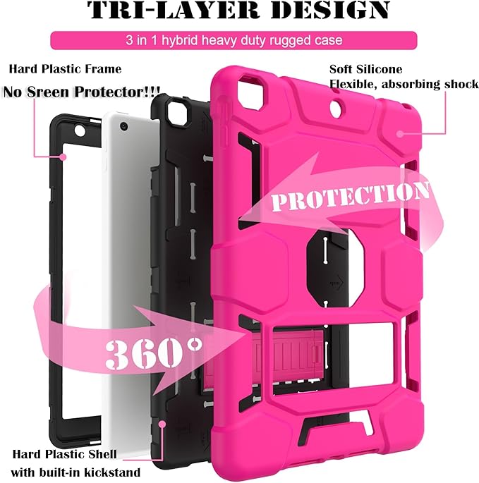 CCMAO iPad 9th Generation Case, iPad 8th/7th Generation Case, iPad 10.2 2021/2020/2019 Case with Kickstand, Heavy Duty Shockproof Hybrid Three Layer Protective Cover, Pink+Black