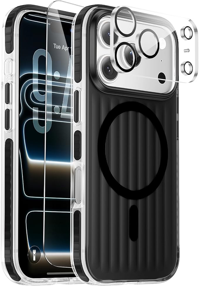 Magnetic Cooling Case for iPhone 17 Pro Max, with Air Vortex Heat Dissipation Technology, Anti-Fingerprint, Fit for MagSafe, Military-Grade Bumper, Included Camera Lens & Screen Protector, Black
