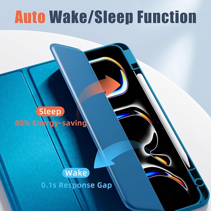 New Compatible with iPad Pro 13 inch Case M5 2025/M4 2024 with Built-in Pencil Holder, Kidopire for iPad Pro 13 Case with Hard Clear Back Shell, Support Pencil Pro, Auto Wake/Sleep, PeacockBlue