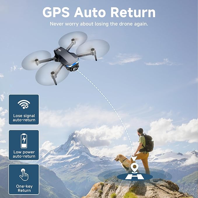 GPS Drone with 4K Camera for Adults, Foldable RC Quadcopter with 1312ft Range Video Transmission, 48 Mins Flight Time, Auto Return, Follow Me, Circle Fly, Waypoint Fly, Gesture Control