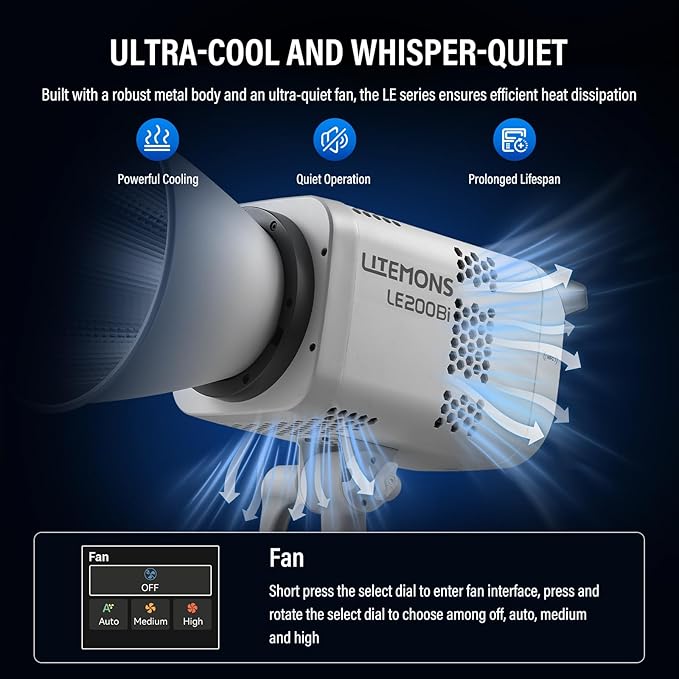 Godox Litemons LE200Bi 220W Bi Color COB LED Video Light, Professional Bowens Mount Studio Continuous Light CRI/TLCI 98+ 57700 Lux@1m APP DMX Control Ultra Quiet for Video Recording
