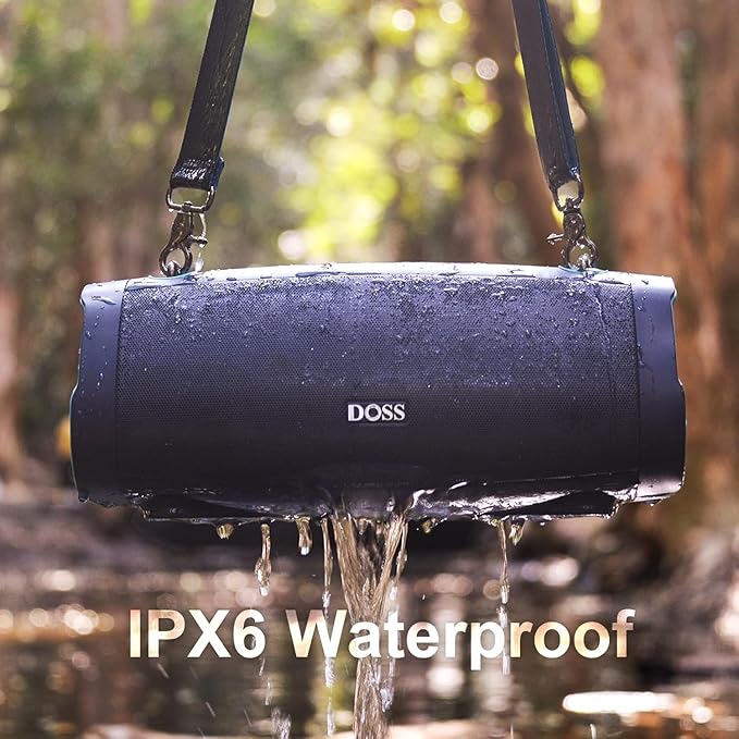 DOSS Extreme Boom Pro D100 Bluetooth Speaker with 140W Peak, 70W Bold Sound, Extra Bass, 24H Playtime, Beat-Sync Lights, Built-in Battery Sharing, IPX6 Waterproof, Portable Strap for Outdoor-Blue