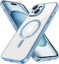 Hython Magnetic Clear for iPhone 15 Plus Case with Camera Lens Protector [Compatible with MagSafe] Luxury Plating Edge Slim Soft TPU Cover Protective Phone Case for iPhone 15 Plus, Matte Light Blue