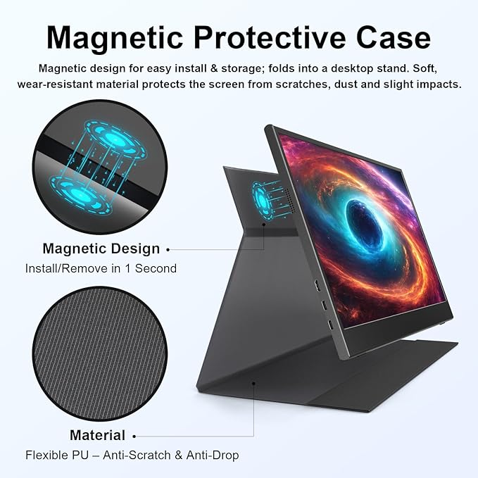 Portable Touch Monitor, 15.6-inch 10-Point Capacitive Touch, FHD 1080P Resolution, IPS Screen, Metal Casing, Compatible with PC/Laptop/Mac/Mobile Devices/PS4/PS5/Xbox/Switch